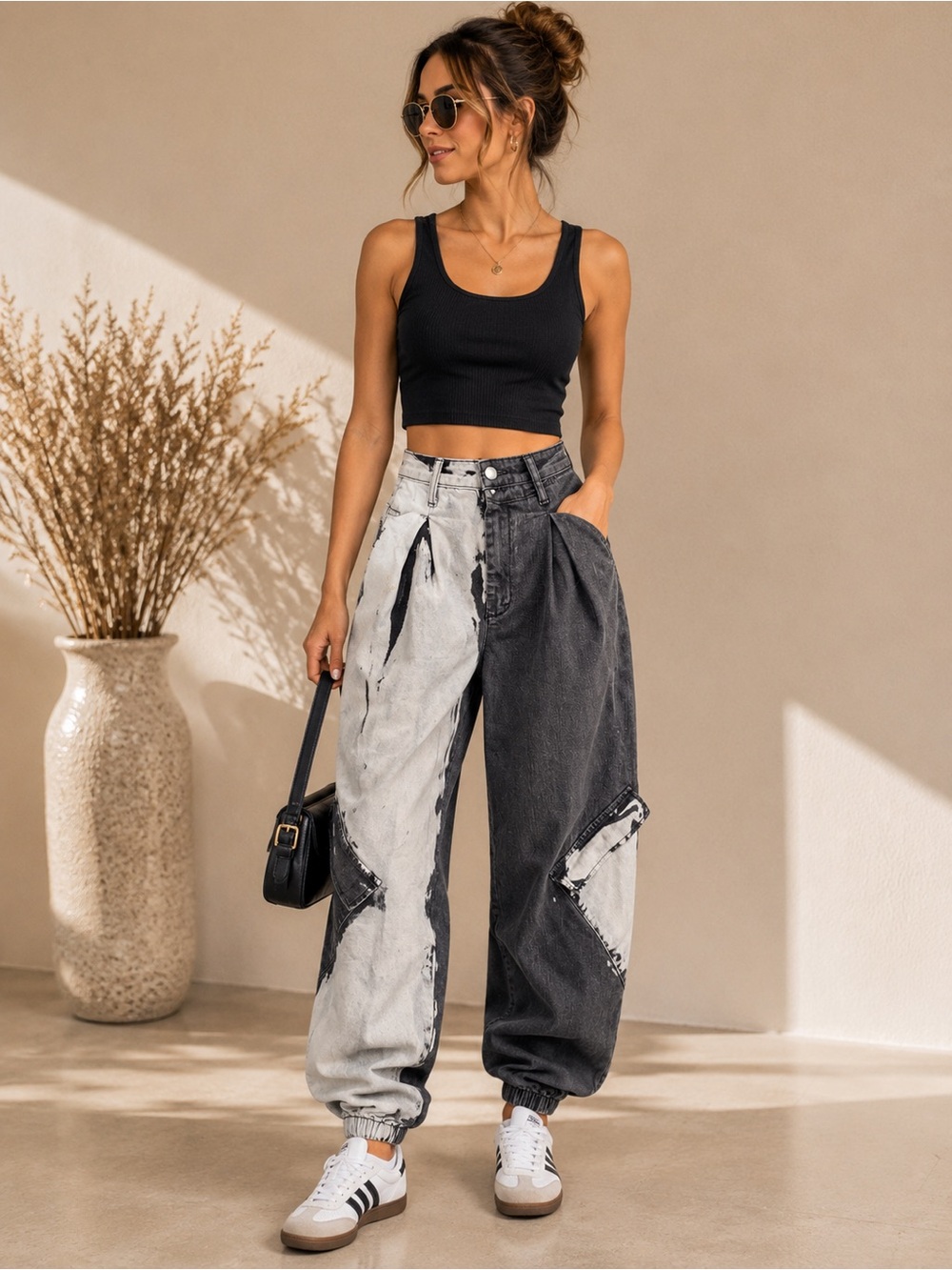 No.1 Los Angeles Two-Tone Pleated Jogger Jeans Size S